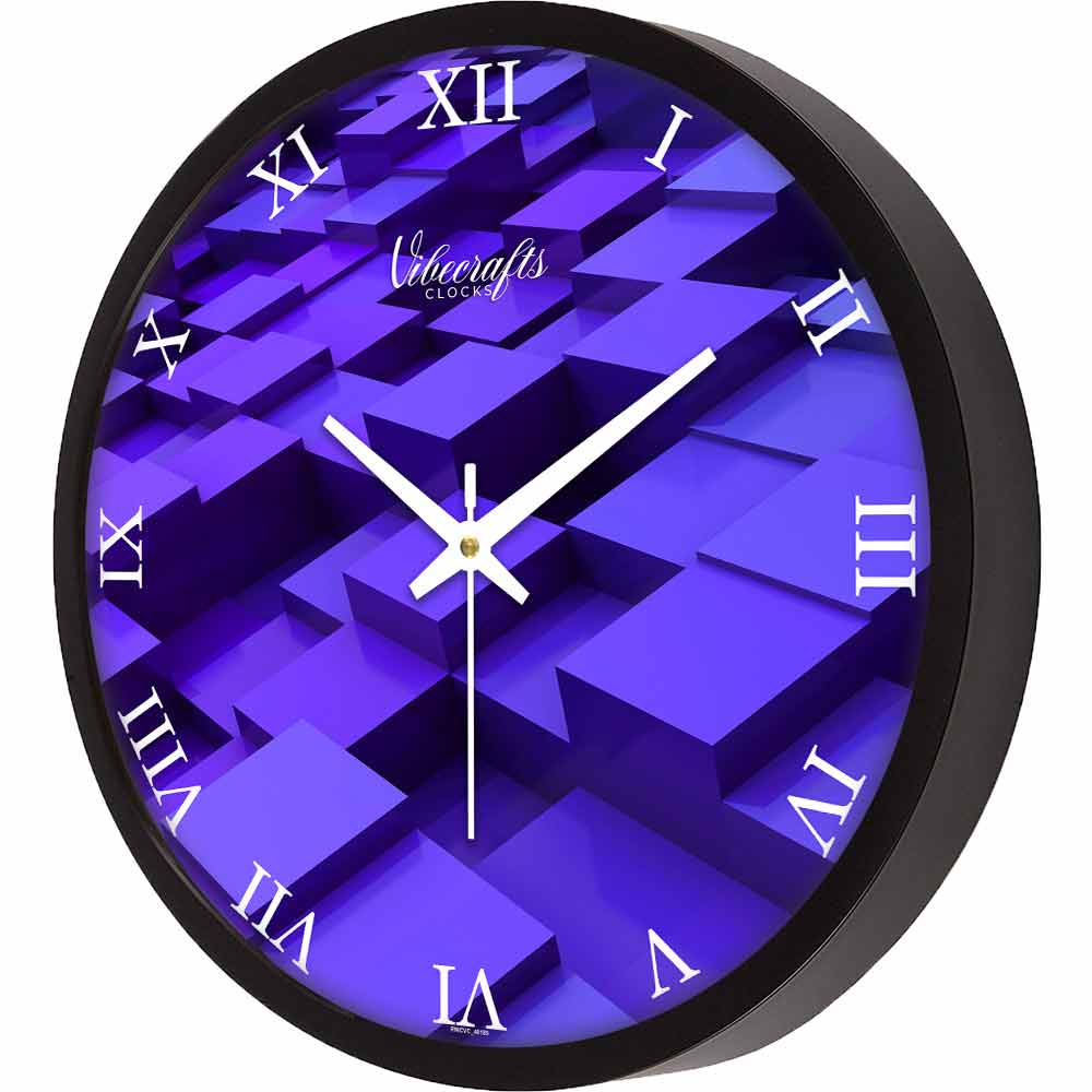 Purple 3D Cubic Pattern Designer Wall Clock