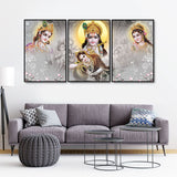 Radha Krishna Premium Floating Canvas Wall Painting Set of Three