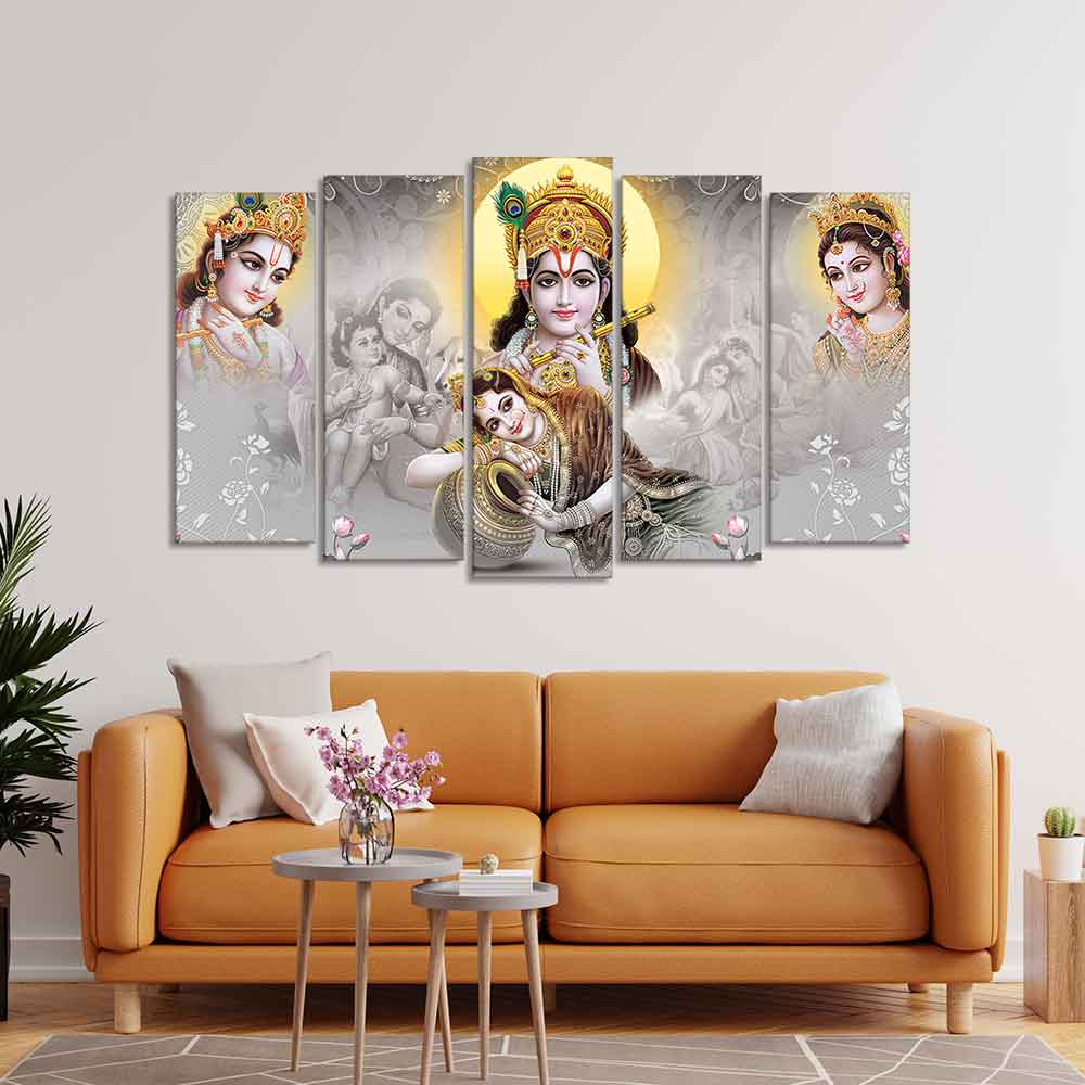 Radha Krishna Premium Wall Painting of Five Pieces Set
