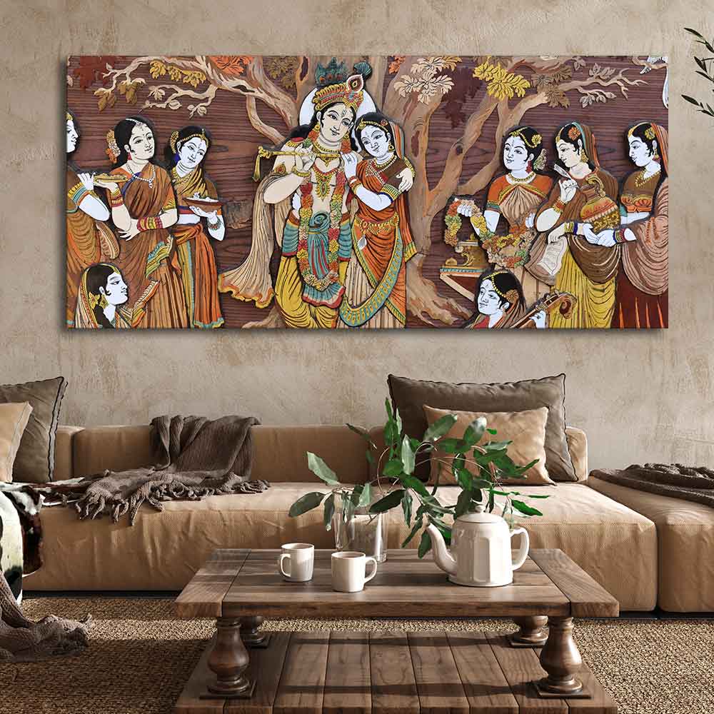 Radha Krishna Rasleela Large Canvas Wall Painting - Only Printed Canvas (No  Frame Included)