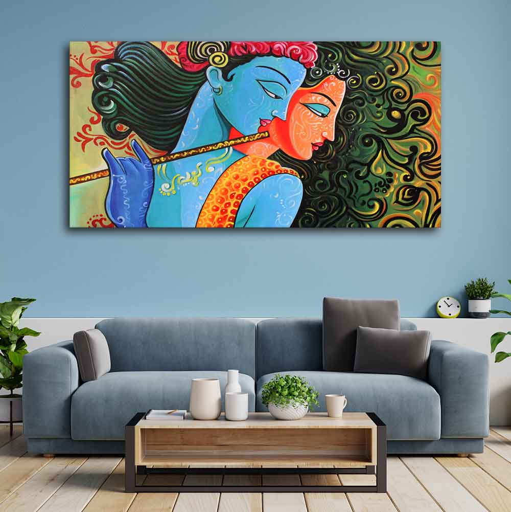 Radha Krishna with Flute Premium Wall Painting