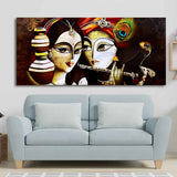 Radha Krishna With Flute Large Canvas Wall Painting