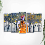 Radhe Krishna Canvas Wall Painting of Five Pieces