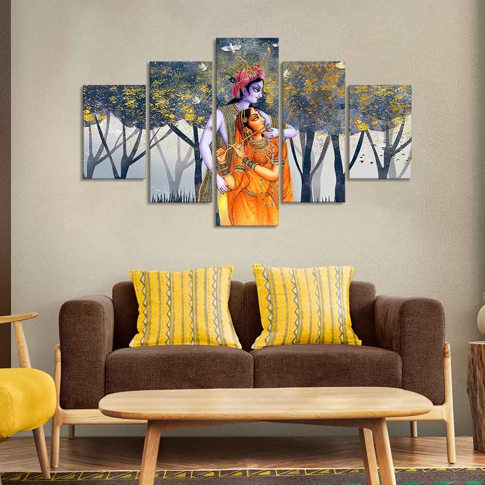 Radhe Krishna Canvas Wall Painting Set of Five