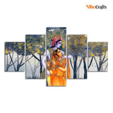 Radhe Krishna Canvas Wall Painting Set of Five