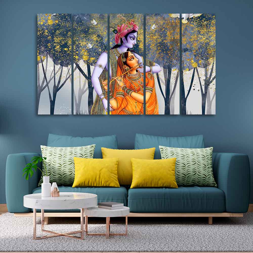 Radhe Krishna Canvas Wall Painting Set of Five Pieces