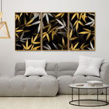  Golden Bamboo Leaves Canvas Floating Canvas Wall Painting Set of Three