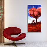 Red Love Heart Tree with Couple Premium Canvas Wall Painting