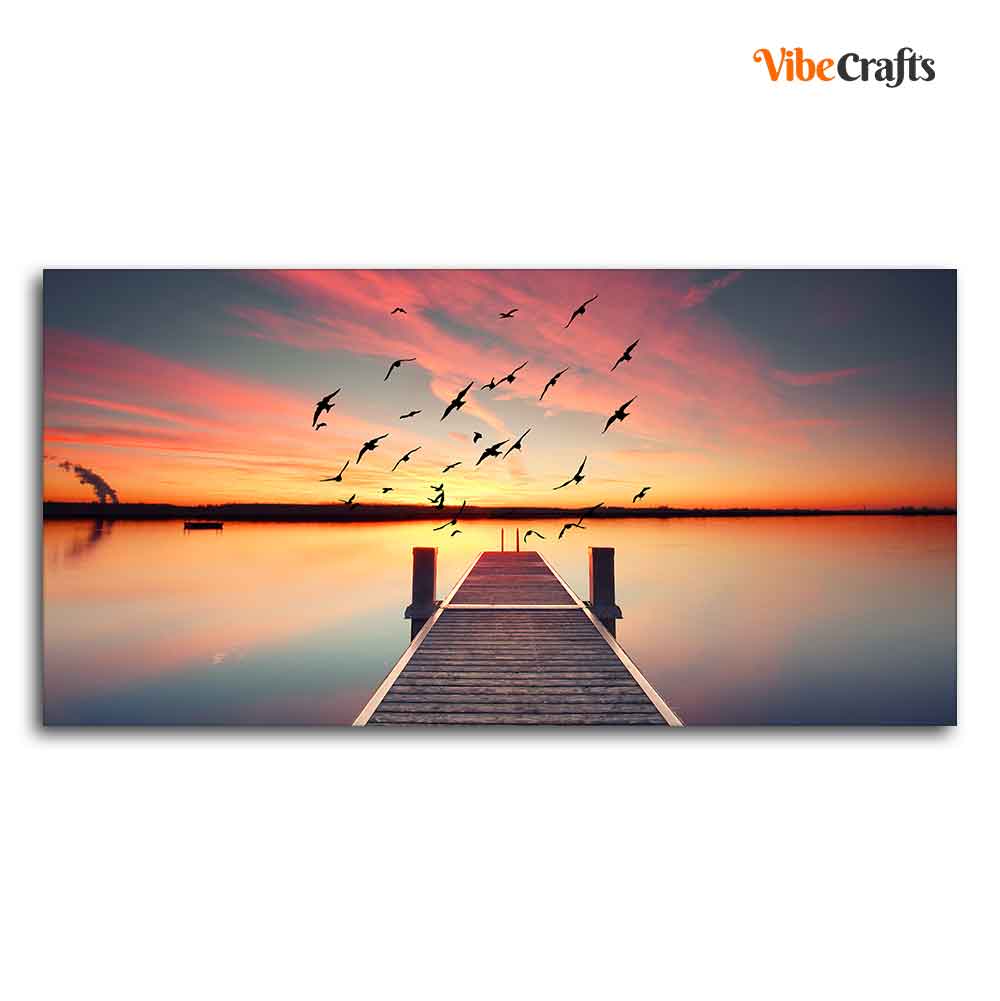 Romantic Wooden Jetty in Sunset Canvas wall Painting