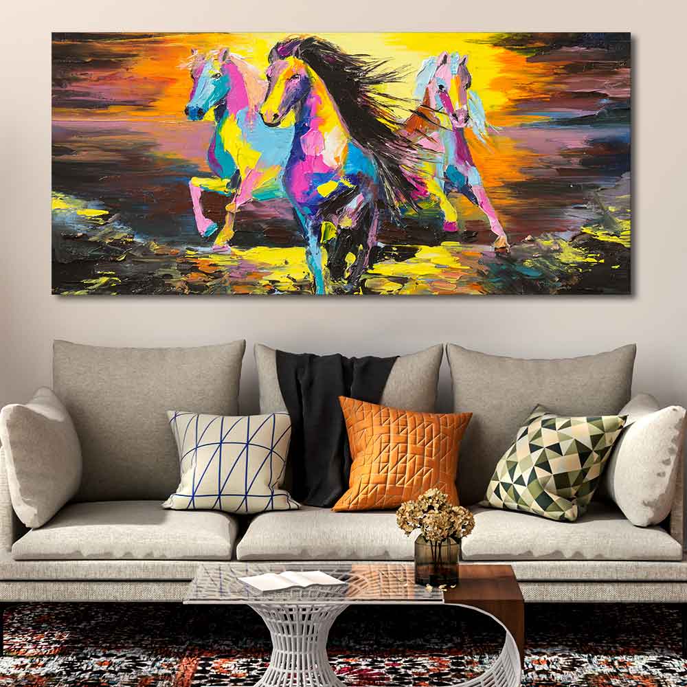 Running Horses Abstract Art Premium Canvas Wall Painting