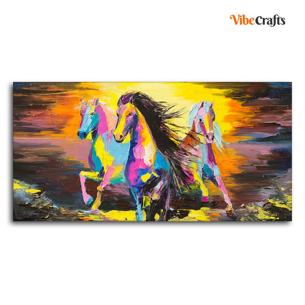 Running Horses Abstract Premium Canvas Wall Painting