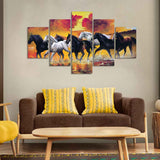 Running Seven Horses Wall Painting Five Pieces