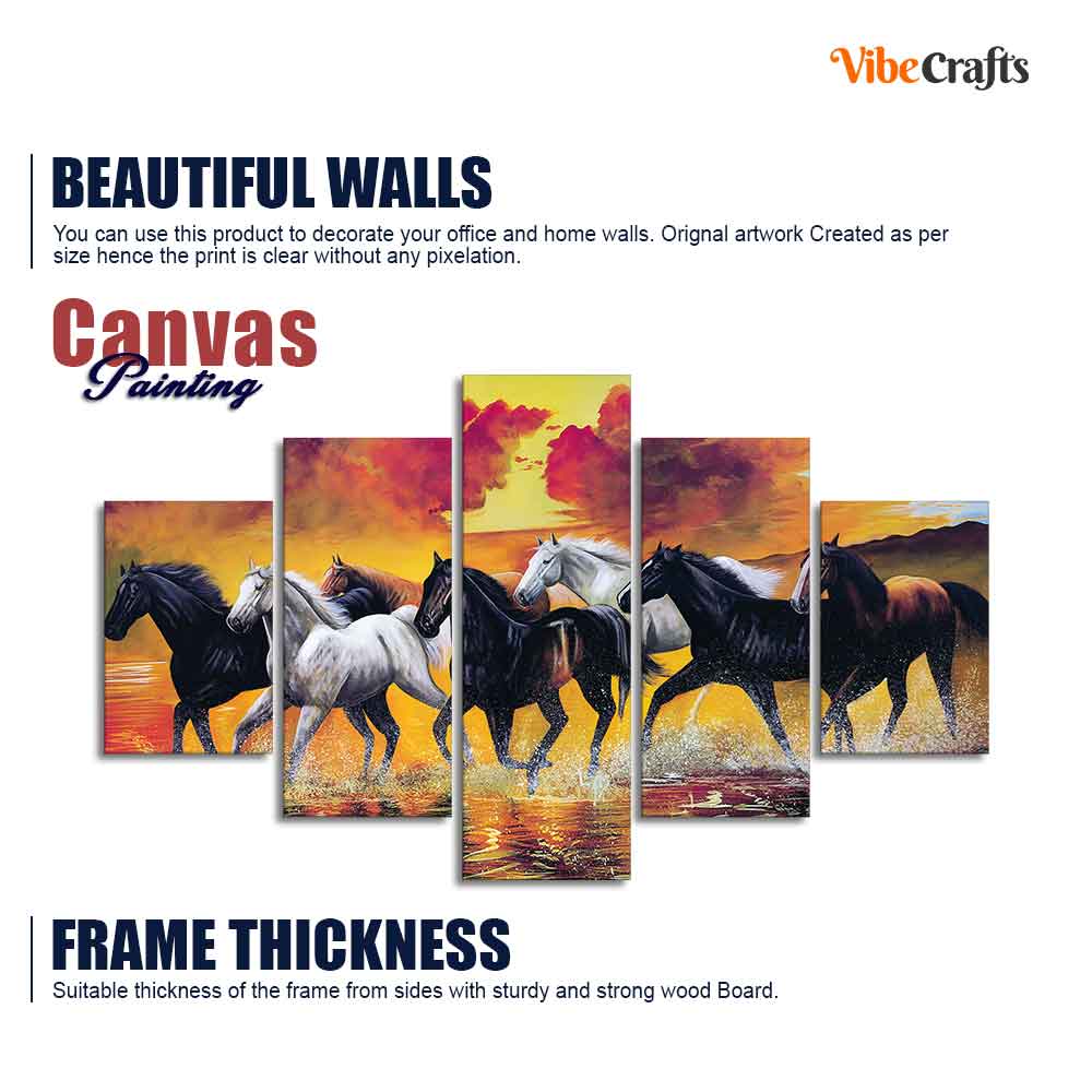 Running Seven Horses Wall Painting Five Pieces