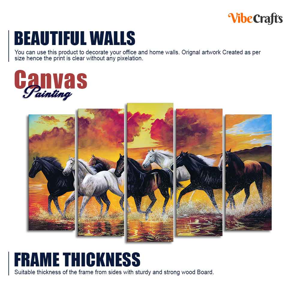 Running Seven Horses Wall Painting of Five Pieces
