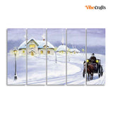 Rural Landscape in Winters Wall Painting of Five Pieces