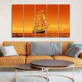 Sailing Ship in Golden Hour Premium Wall Painting Set of Five