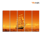 Sailing Ship in Golden Hour Premium Wall Painting Set of Five