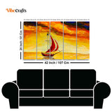 Sailing Ship with Red Sails Five Pieces Wall Painting
