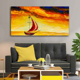 Sailing Ship with Red Sails with Yellow Sea Background Wall Painting