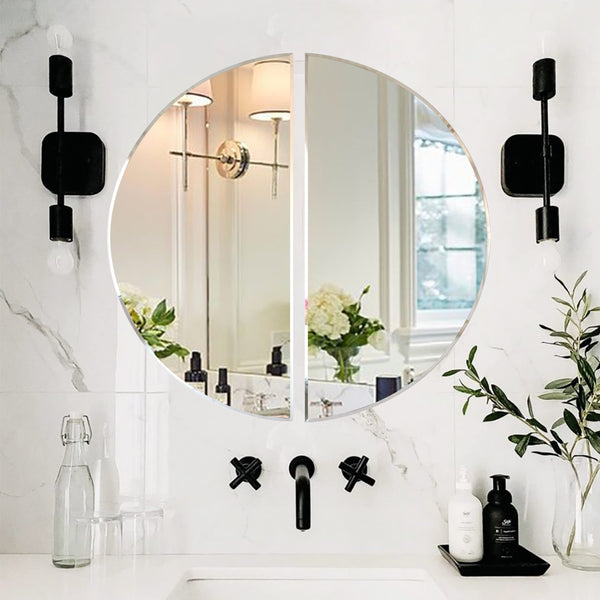 Scandinavian Frameless Beveled Semi Circle Bathroom Mirror - WallMantra