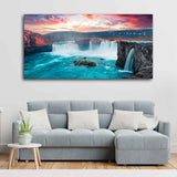 Scenery of Waterfall In Forest Canvas Wall Painting