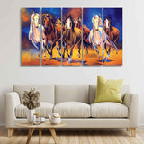 Seven Horses Five Pieces Premium Canvas Bedroom Wall Painting