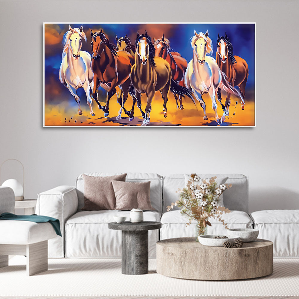 Seven Horses Running in Field Canvas Wall Painting