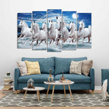 Seven Running Horses in Water Canvas Wall Painting 