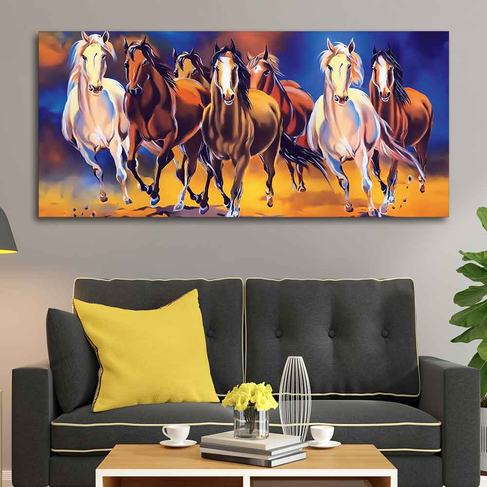 Seven Running Horses Premium Canvas Wall Painting