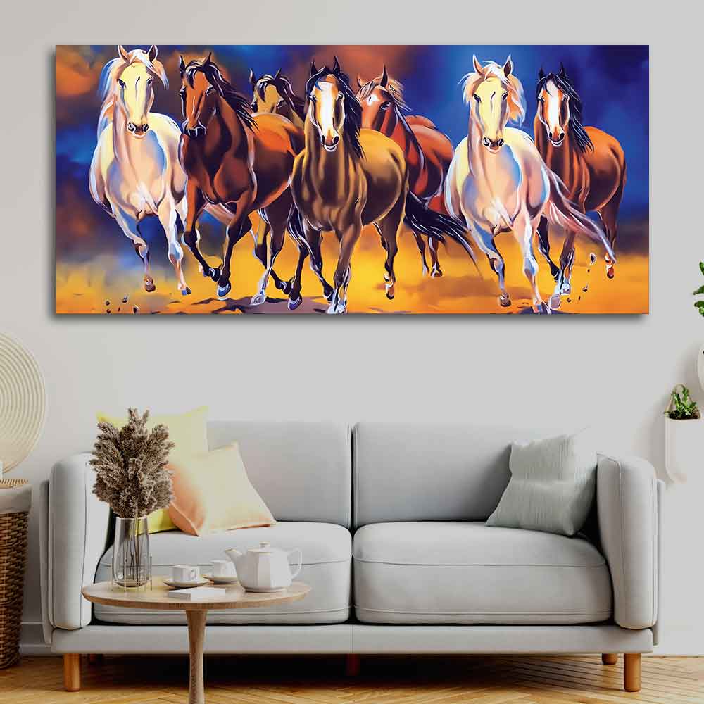 Seven Running Horses Premium Canvas Wall Painting