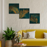 Shiny Golden Tropical leaves 3 Pieces Canvas Wall Painting