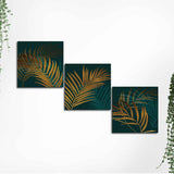 Shiny Golden Tropical leaves 3 Pieces Canvas Wall Painting