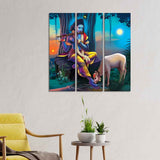 Shri Krishna Canvas Wall Painting of 3 Pieces