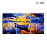 Sky Sunset and Boat on the Water 3 Pieces Canvas Wall Painting