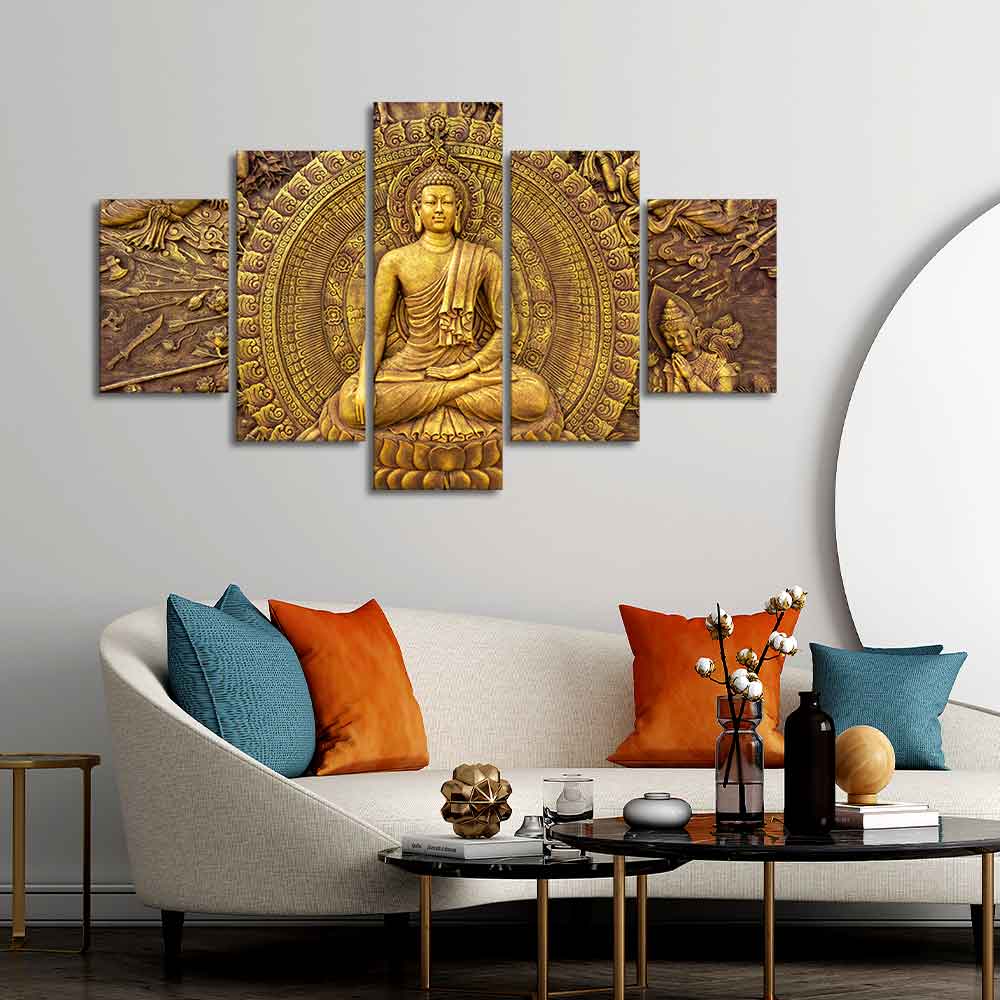 Spiritual God Buddha Wall Painting Five Pieces
