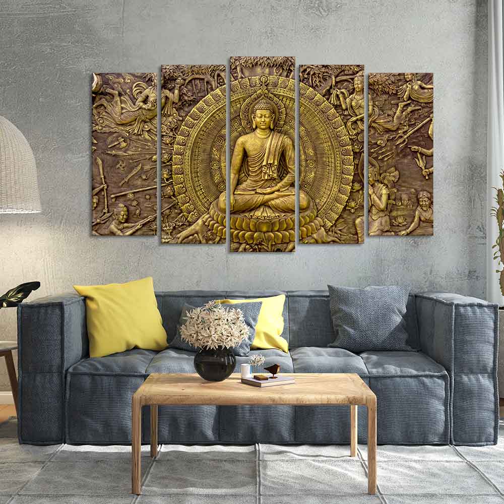 Spiritual God Buddha Wall Painting Set of Five Pieces