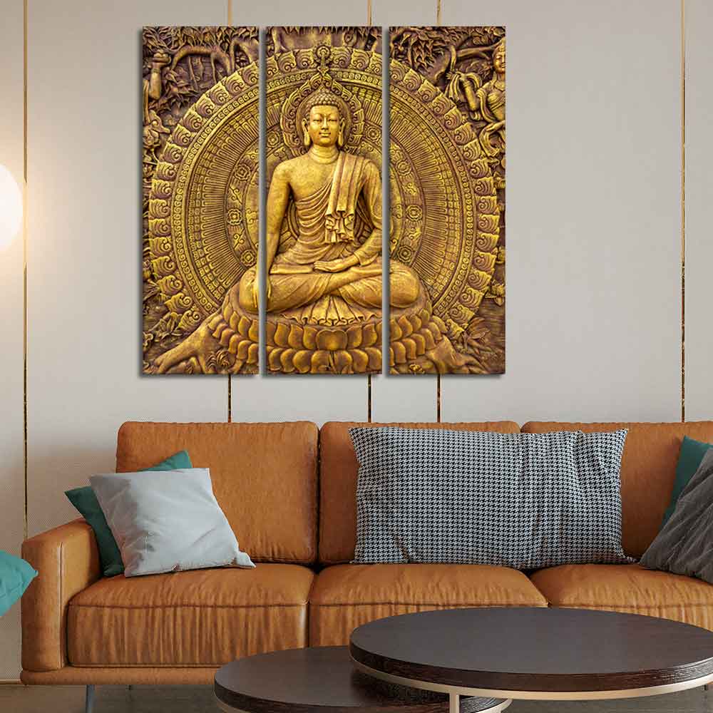 Spiritual God Buddha Wall Painting Three Pieces