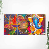 Spiritual God Ganesha Canvas Wall Painting of 3 Pieces