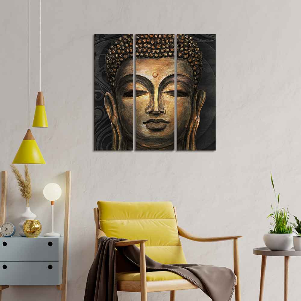 Spiritual Lord Buddha 3 Pieces Canvas Wall Painting