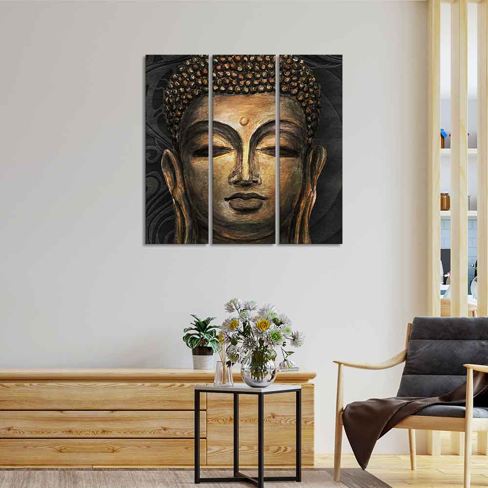 Buddha 3 Pieces Canvas Wall Painting