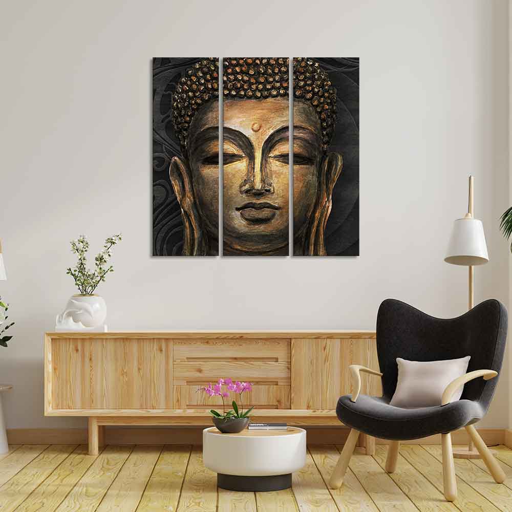 Spiritual Lord Buddha 3 Pieces Canvas Wall Painting