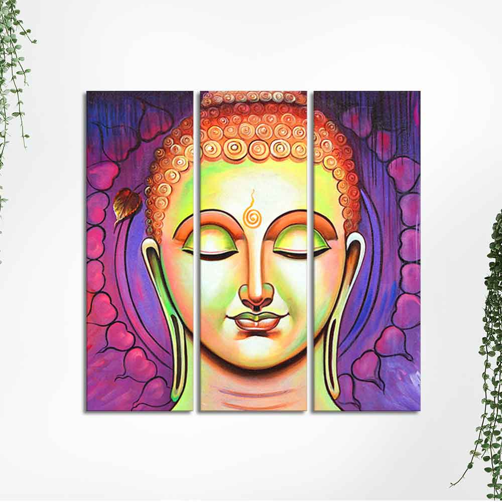 Spiritual Lord Buddha Meditating Wall Painting Three Pieces
