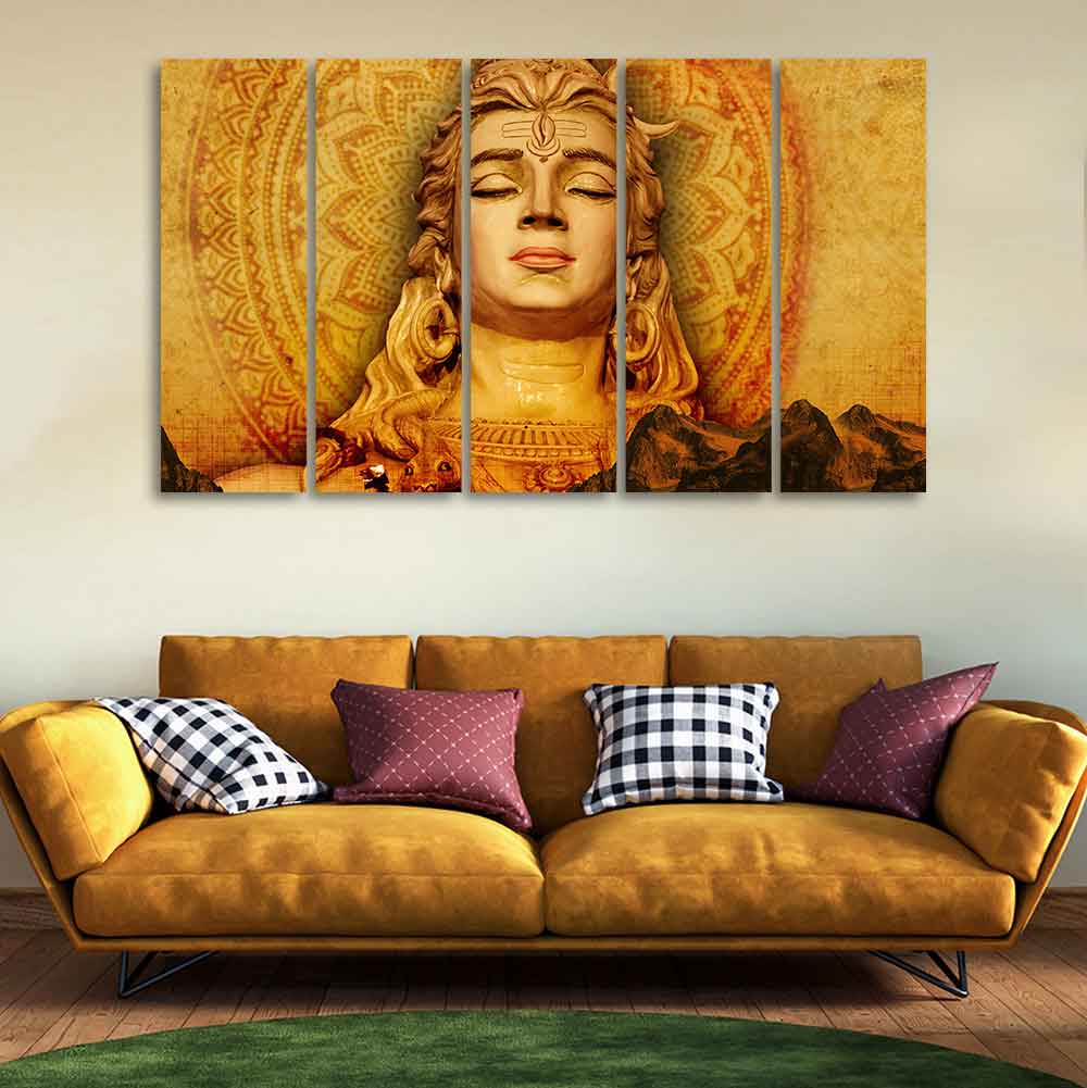 Spiritual Lord Shiva Canvas Wall Painting of Five Pieces