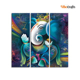 Spiritual Shri Ganesha Canvas Wall Painting of 3 Pieces