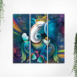 Spiritual Shri Ganesha Canvas Wall Painting of 3 Pieces