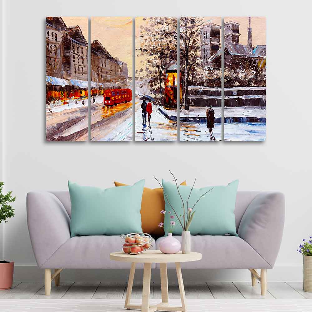 Street View of London Five Pieces Premium Wall Painting