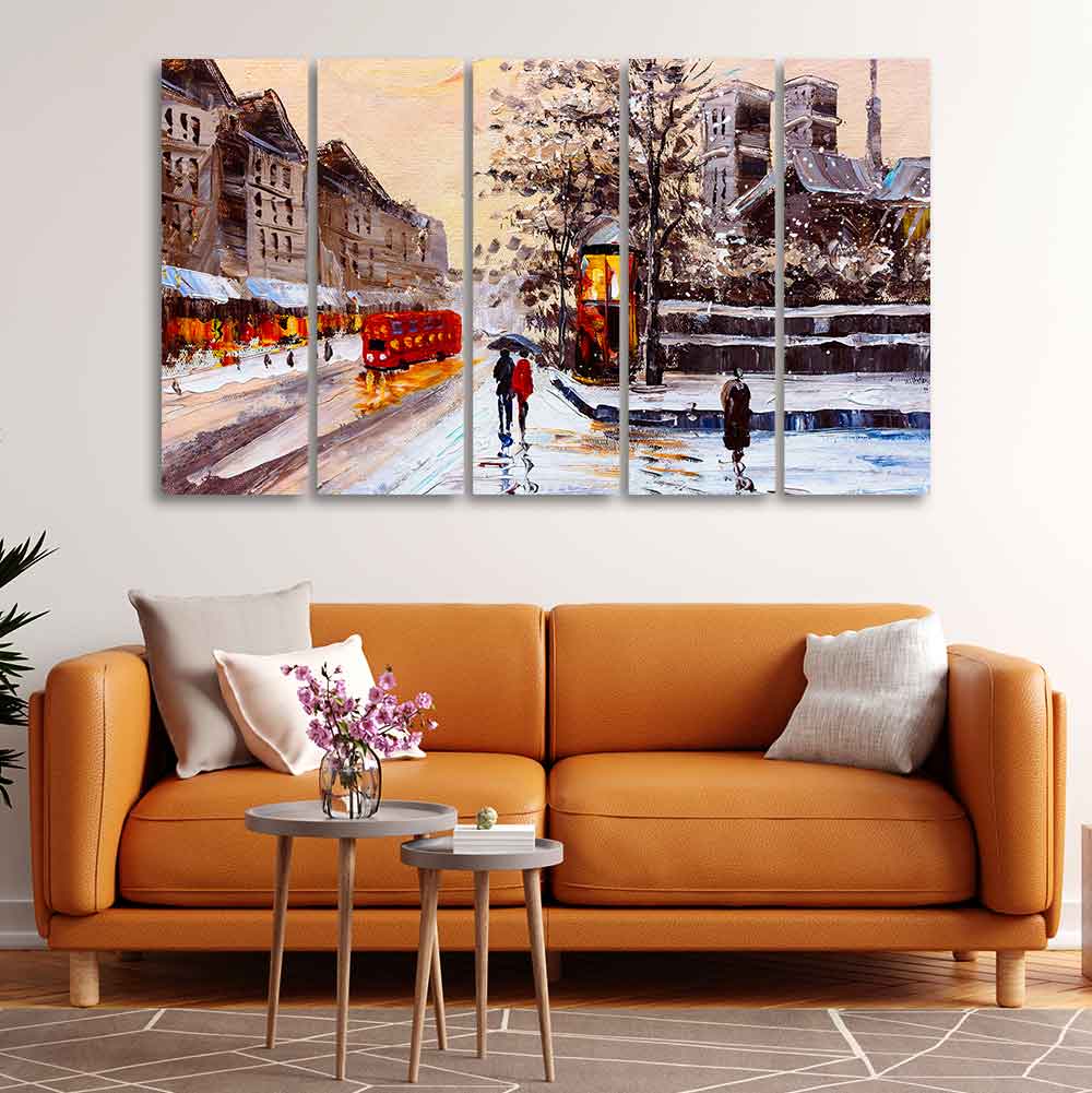 Street View of London Five Pieces Premium Wall Painting