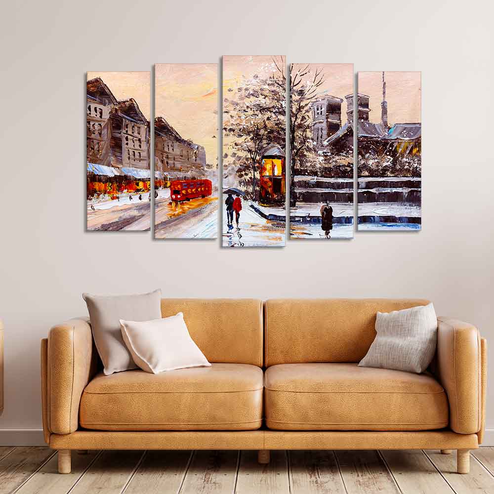Street View of London Premium Wall Painting of Five Pieces