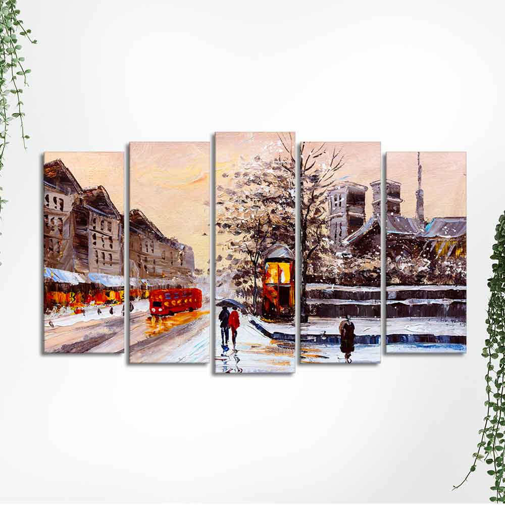 Street View of London Premium Wall Painting of Five Pieces
