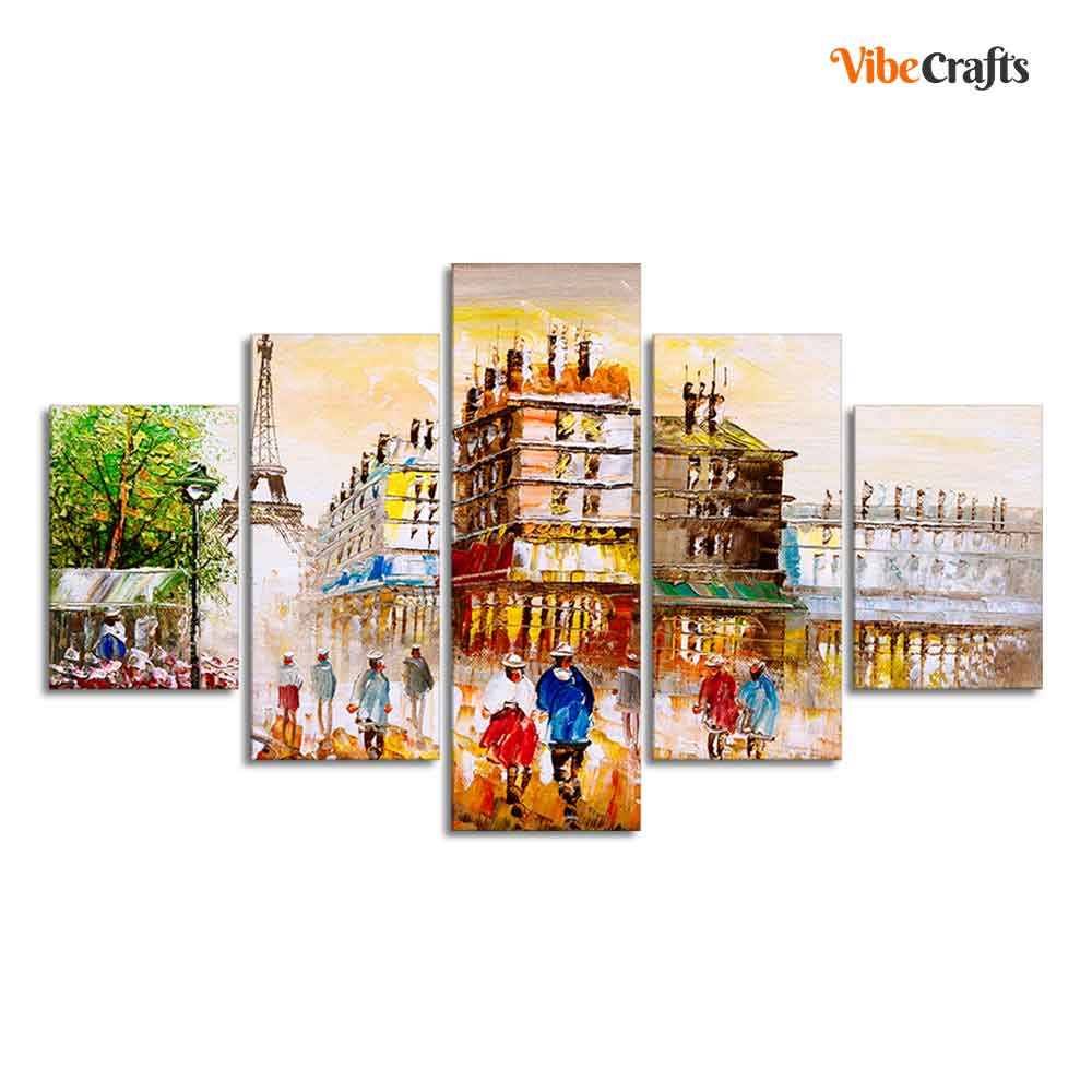 Street View of Paris Canvas Wall Painting Set of Five Pieces